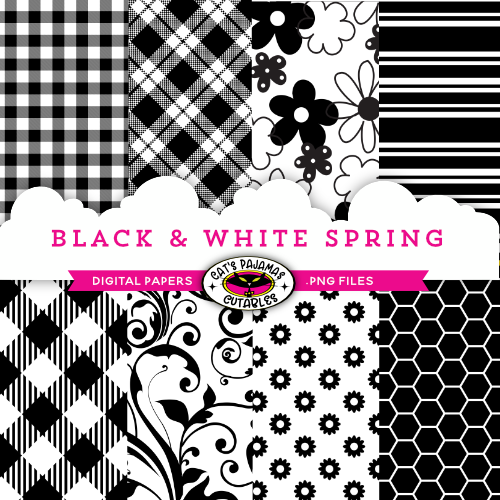 Black and White Scrapbooking Paper Monochrome Digital Paper 